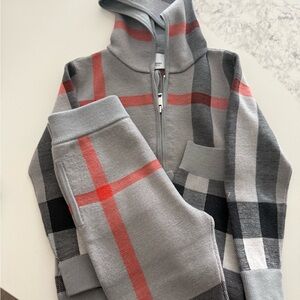 Burberry Gray and Red Plaid Hoodie